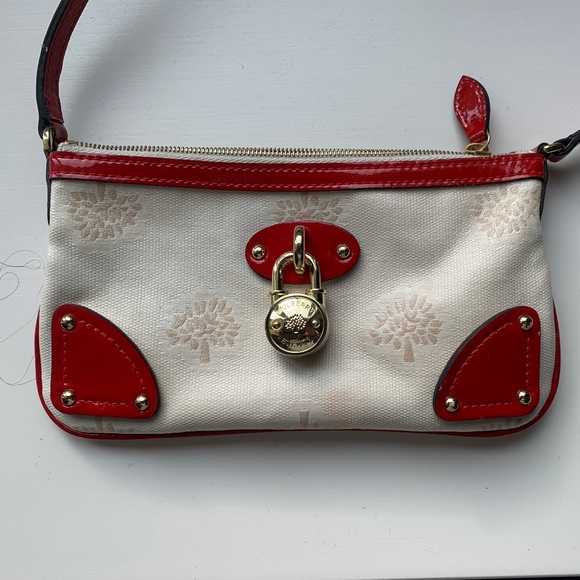 Mulberry Tamara Mini Messenger Bag with Ivory Tree Canvas & Patent Red Leather - Picture 1 of 5